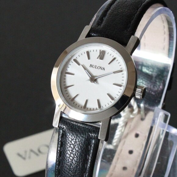 Bulova Ladies Dress Watch Two Hander Silver Dial Black Leather Strap 24mm - Picture 7 of 13